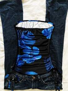 Attitoon 热带花卉印花荷叶边系带吊带背心，适合夏季度假 - 彩色 - 查看 2