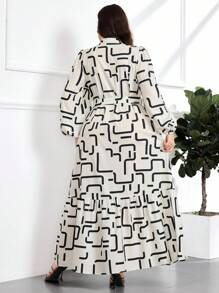 Modelyn Đầm siêu dài in họa tiết toàn thân thời trang cỡ lớn cho người đi làm - Nhiều màu - Xem 5