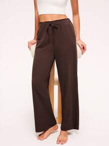 LUVLETTE Autumn And Winter Soft Airy 100% Pure Cotton Wide Fit Women Lounge Bottom Pajama Pants Airy Pajama Lingerie As Outerwear Pants With Pockets Cozy At Home Fall Pajamas - Coffee Brown - View 8