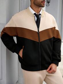 Manfinity Homme Plus Size Men's Long Sleeve Casual Patchwork Jacket, Comfortable Jacket For Autumn & Winter - Multicolor - View 3