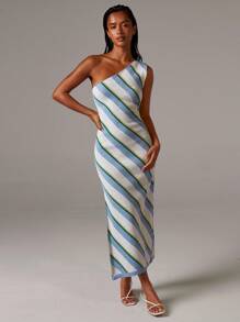 Athîral Women's Striped Sleeveless Side-Slit Hem Fashion Knitted Dress,Fall Women Dress,Holiday Beach Dress,Fall Outfits - Multicolor - View 5