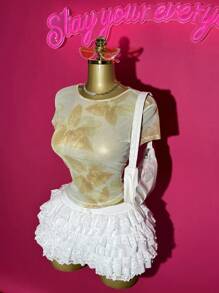 Slaydiva Women Floral Print Round Neck Short Sleeve Fashion Fitted Blouse