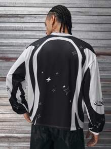 AXEPEAK Men's Letter Print Crew Neck Long Sleeve Casual Loose Fit Sweatshirt, Fall, Winter - Black - View 2