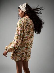 AiiRZ Áo cánh tay blouson in họa tiết ô vuông hoa cài nút mùa hè cotton họa tiết cam chanh lễ hội áo crop top bãi biển kỳ nghỉ nghỉ dưỡng mặc ngày lễ mùa xuân - Nhiều màu - Xem 2