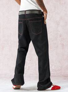 Manfinity Roghcode Vaqueros informales ceñidos y acampanados con bolsillos para hombre - Azul lavado oscuro - Ver 2