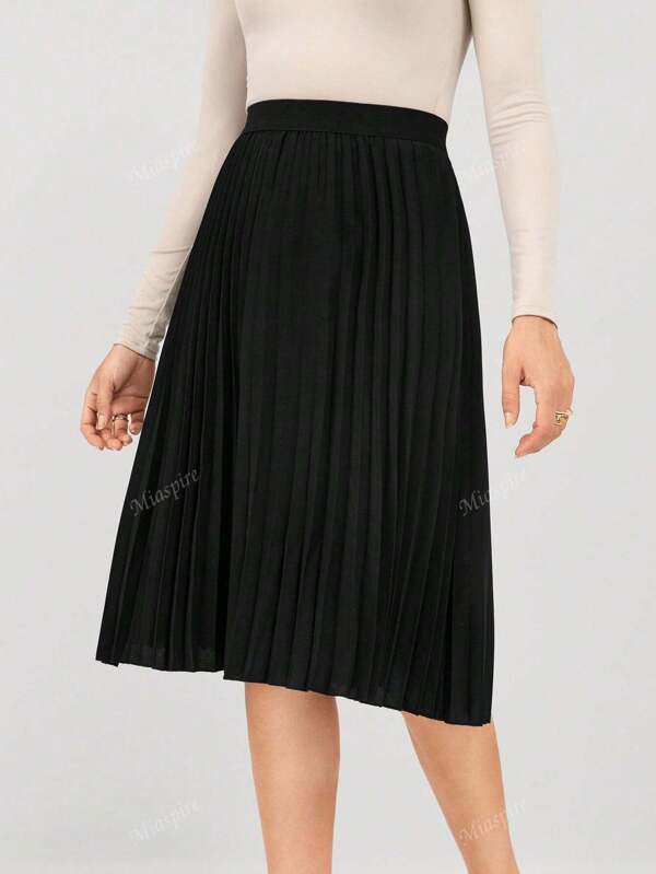 Miaspire Summer Elegant Elastic Waist Pleated Midi Skirt