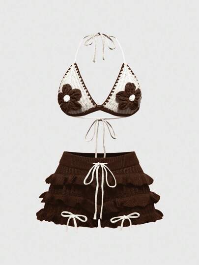 Fairycore Y2K Vacation Style Handmade Crochet Women's Beach/Holiday Outfit Set