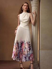 MOTF PREMIUM FLORAL PRINT PLEATED DRESS - Apricot - View 5