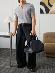 ESTAVOR 男士街头风格针织短袖T恤，适合夏季 - 灰色 - 查看 5