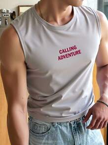 SHEIN Tween Boys' Casual & Comfortable Versatile Printed Sleeveless Tank Top - Grey - View 1