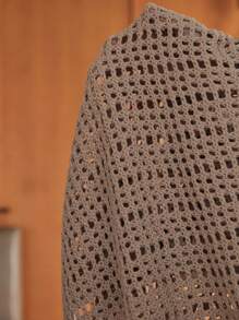 SWAVVY Áo thun polo tay ngắn dáng rộng thoải mái dệt kim khoét lỗ cho nam, thời trang và trẻ trung - Màu Khaki - Xem 9