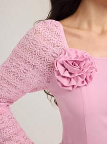 Modelyn Thời trang nữ Váy dài đến bắp chân họa tiết hoa 3D, Váy ghép vải bất đối xứng, Trang phục thường ngày mùa hè cho nữ, Váy dạ hội sang trọng cho nữ dự tiệc sinh nhật cho nữ vào mùa thu - Hồng - Xem 5