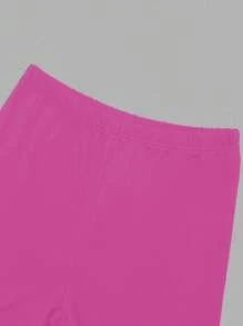 SHEIN Sparklyn 2pc Girls Tweens Bird Print Color Block Round Neck Loose Tee Shirt And Knit Skinny Shorts Sporty Set, Summer Street Stylish Outfit - White - View 4