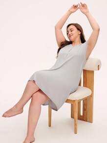 LUVLETTE Women Plus Super Soft TENCEL™ Modal With Lace Airy Nightdress Lingerie Slip Dress& Pyjamadressing - Grey - View 4