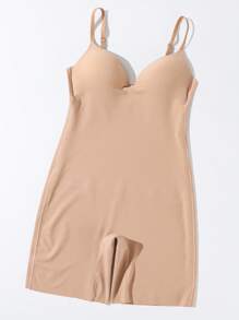 SHEIN 1pc Women's Seamless Solid Color Shapewear Bodysuit - Apricot - View 5