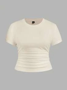 SHEIN EZwear 3 件套加大码纯色黑色、深棕色、杏色修身 T 恤，休闲