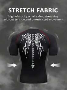 Manfinity Sport Polished Men's Graphic Printed Raglan Sleeve Short Sleeve T-Shirt, Casual Sports And Gym Wear Workout Tops Gym Top Compression Shirt  Breathable