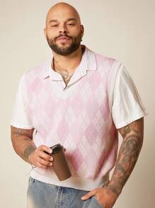 EASEVO Plus Size Men's Knit Casual V-Neck Diamond Patterned Sweater Vest, For Fall Winter