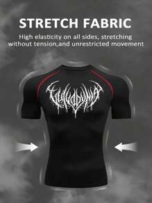 Manfinity Sport Polished Men's Graphic Printed Raglan Sleeve Short Sleeve T-Shirt, Casual Sports And Gym Wear Workout Tops Gym Top Compression Shirt  Breathable