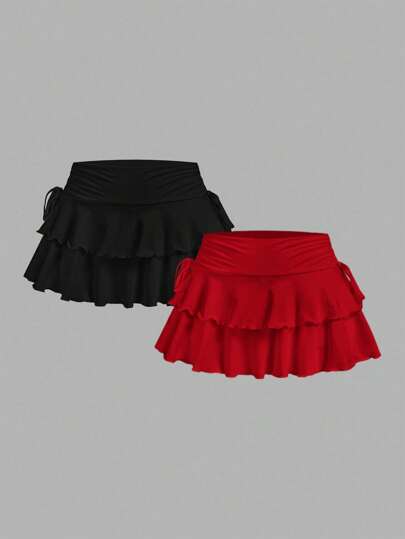 SHEIN MOD Falda midi plisada con cintura acampanada, unicolor negro/redondo, casual, adecuada para vacaciones de verano, salidas y viajes