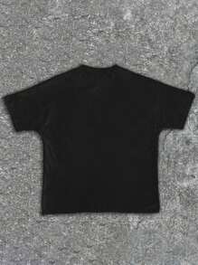 SHEIN Leap Crew Camiseta de manga corta con cuello redondo y gráfico de baloncesto informal para niño preadolescente, adecuada para el verano - Negro - Ver 2