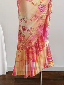 Soleia New 3D Floral Design Knit Ruffle Hem Long Skirt Wrap Skirt - Multicolor - View 4