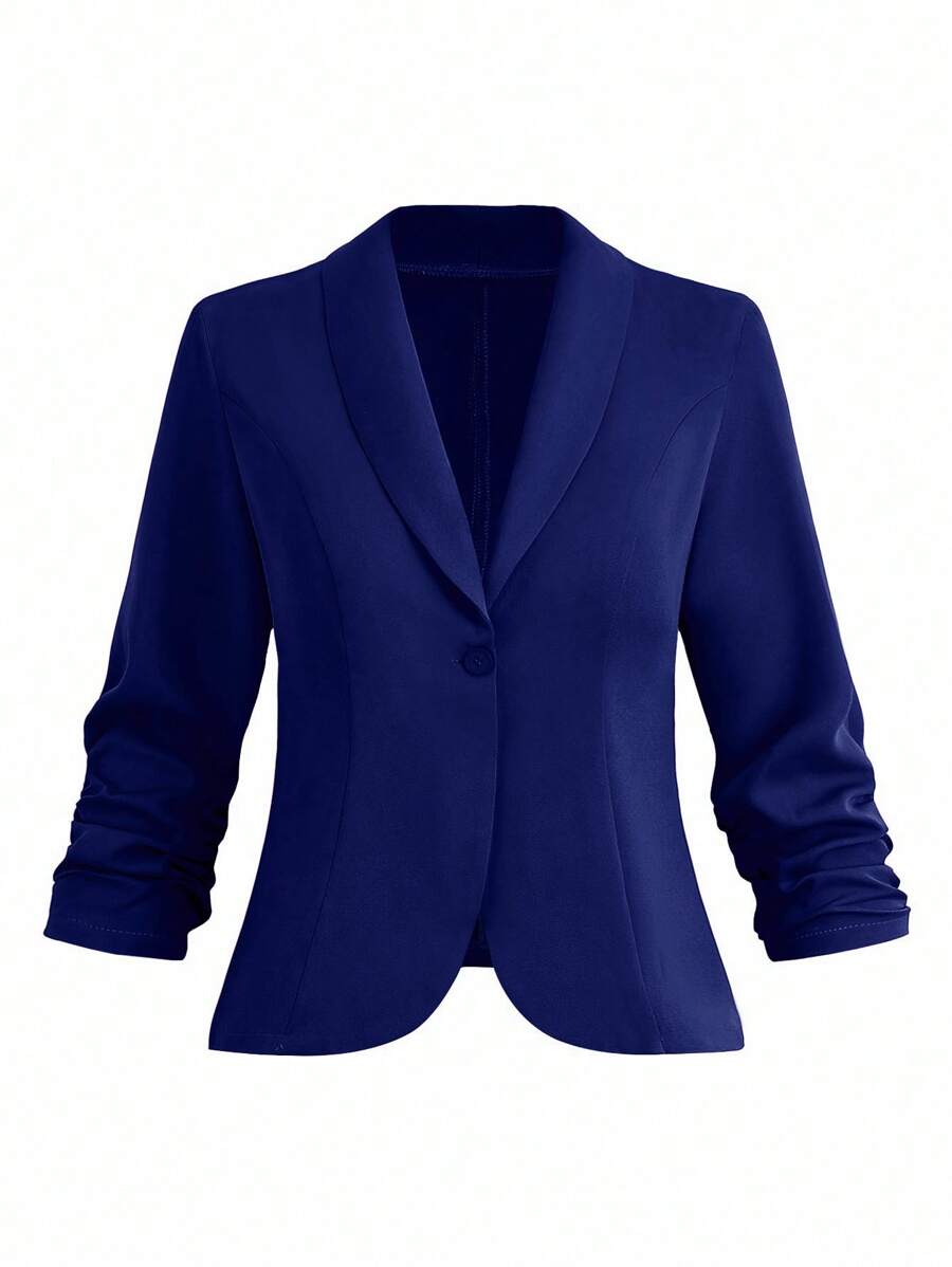 SHEIN Clasi Plus Size Women Casual Jacket With Button, Pleated Sleeve Cuff, Suitable For Commuting Fall Cloth For Women Autumn