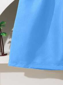 SHEIN Teen Boy Drawstring Waist Solid Color Loose Fit Wide Leg Swim Shorts, Men Light Blue Swim Trunks Men Swim Trunks Boys Light Blue Swim Trunks - Baby Blue - View 4