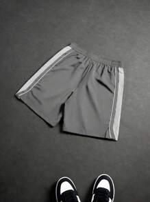 PAVTROS Quần short cạp rút họa tiết ngôi sao năm cánh chắp vá màu tương phản dành cho nam - Xám - Xem 2