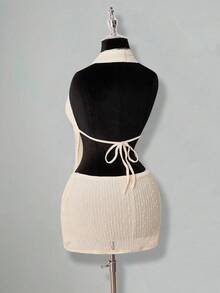 SHEIN ICON Set de 2 piezas de top corto halter sin espalda y minifalda de talle bajo para mujer - Blanco - Ver 10