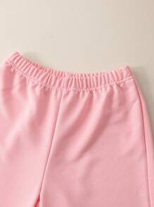 SHEIN Tween Girls Casual Contrasting Color Drop Shoulder Loose Butterfly Decoration Ruffle Sleeve Cropped Pullover Hoodie And Wide Leg Pants Set, Spring/Autumn - White - View 8