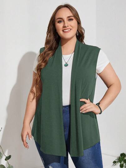 EMERY ROSE Cárdigan informal sin mangas con abertura frontal para mujer de talla grande