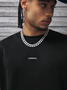 AXEPEAK 男士数字图案圆领插肩长袖休闲套头衫，适合秋冬 - 黑色 - 查看 5