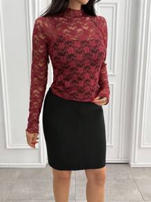 EURMUSE 浪漫边缘 - 浓郁色调蕾丝细节衬衫，永恒蕾丝 - 优雅长袖衬衫，精致戏剧 - 女性气质蕾丝上衣，晚间魅力 - 透明蕾丝边衬衫，蕾丝优雅 - 精致衬衫，适合白天和夜晚穿着