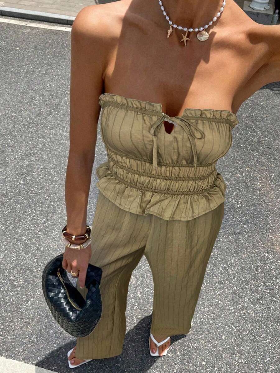Siren Gaze Conjunto de top tubo y pantalones a rayas para mujer, de verano