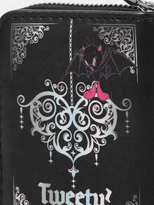 LOONEY TUNES X SHEIN Portofel scurt negru la modă cu model de litere și desene animate