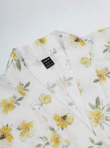 Irokai Floral Print Batwing Sleeve Loose Kimono Jacket And Spaghetti Strap Dress Set(Without Obi & Fan) Yukata - Yellow - View 5