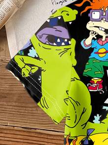 Nick 90s | SHEIN Young Boy Casual Cartoon & Letter Print Round Neck Short Sleeve T-Shirt, Summer