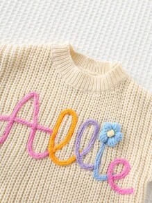 Cozy Pixies Baby Girl Round Neck Long Sleeve Floral Applique Pullover Sweater Baby Girl Sweater Baby Girl Jumper Baby Knitted Sweater Baby Sweater Baby Clothes Girl Fall Sweater Baby Knit Sweater Baby Jumper Winter