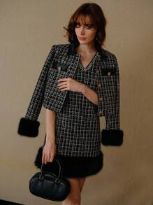 MOTF PREMIUM ROBE TWEED CONTRASTE FAUSSE FOURRURE