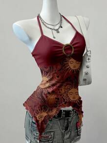 Attitoon 全身印花网眼女式背心，采用领口和露背设计 - 彩色 - 查看 2