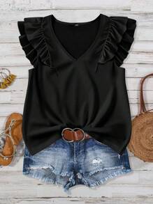 EMERY ROSE Plus Size Dames Effen Effen Bedrukte Cap Mouw V-hals Shirts Dames Zomerkleding Spring Break Rave Kleding Festival Spring Break Kleding Dames Concertkleding Rave Kleding Festival Rave Kleding Country Concert Kleding Nashville Kleding Ibiza Kleding Western Kleding Dames Boho Resort Kleding