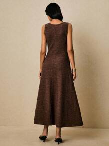 Poéselle 无袖环扣针织长款连衣裙 | 巧克力棕色A字晚礼服，秋季女装，女士纯色圆领休闲宽松长款无袖连衣裙，棕色长款连衣裙，商务休闲女装，环扣连衣裙，无袖针织连衣裙，秋季婚礼宾客礼服，简约晚装 - 棕色 - 查看 7