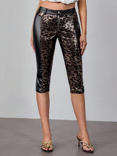 Hippie Pantalones capri parchados con tachuelas de estilo festival hippie chic para mujeres