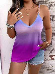 SHEIN LUNE 大码女式休闲渐变色印花链条肩带吊带背心 - 紫色 - 查看 3