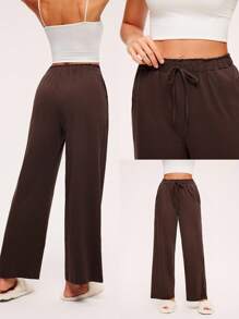 LUVLETTE Autumn And Winter Soft Airy 100% Pure Cotton Wide Fit Women Lounge Bottom Pajama Pants Airy Pajama Lingerie As Outerwear Pants With Pockets Cozy At Home Fall Pajamas - Coffee Brown - View 2