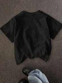 SHEIN Tween Boy Casual Minimalist Cartoon Pattern Short Sleeve Round Neck T-Shirt, Cotton Blend For Summer