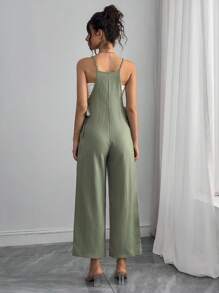 SHEIN Versatile Commute Bow Accent Light Green Jumpsuit - Green - View 3