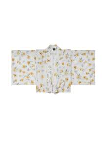 Irokai Floral Print Batwing Sleeve Loose Kimono Jacket And Spaghetti Strap Dress Set(Without Obi & Fan) Yukata - Yellow - View 4