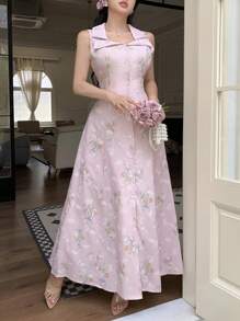 Modelyn 女士时尚浪漫花卉印花长裙 - 粉色 - 查看 5